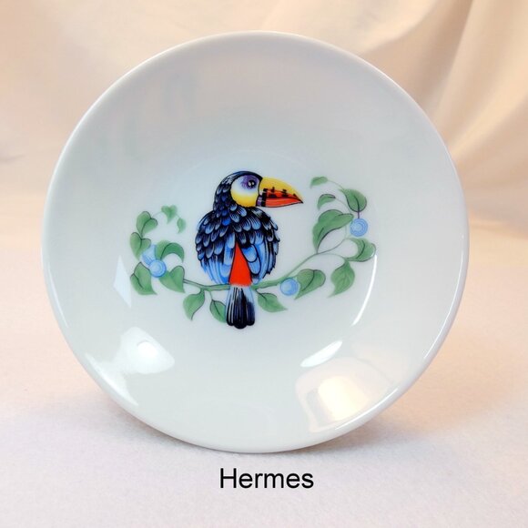 Hermes "Toucans" Soy Sauce Dish  3 Available Limoges Porcelain Tableware - Picture 1 of 7